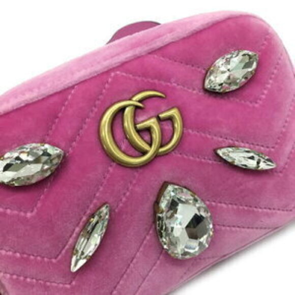 Gucci Velvet Shoulder Bag Beads Pink - Picture 5 of 8